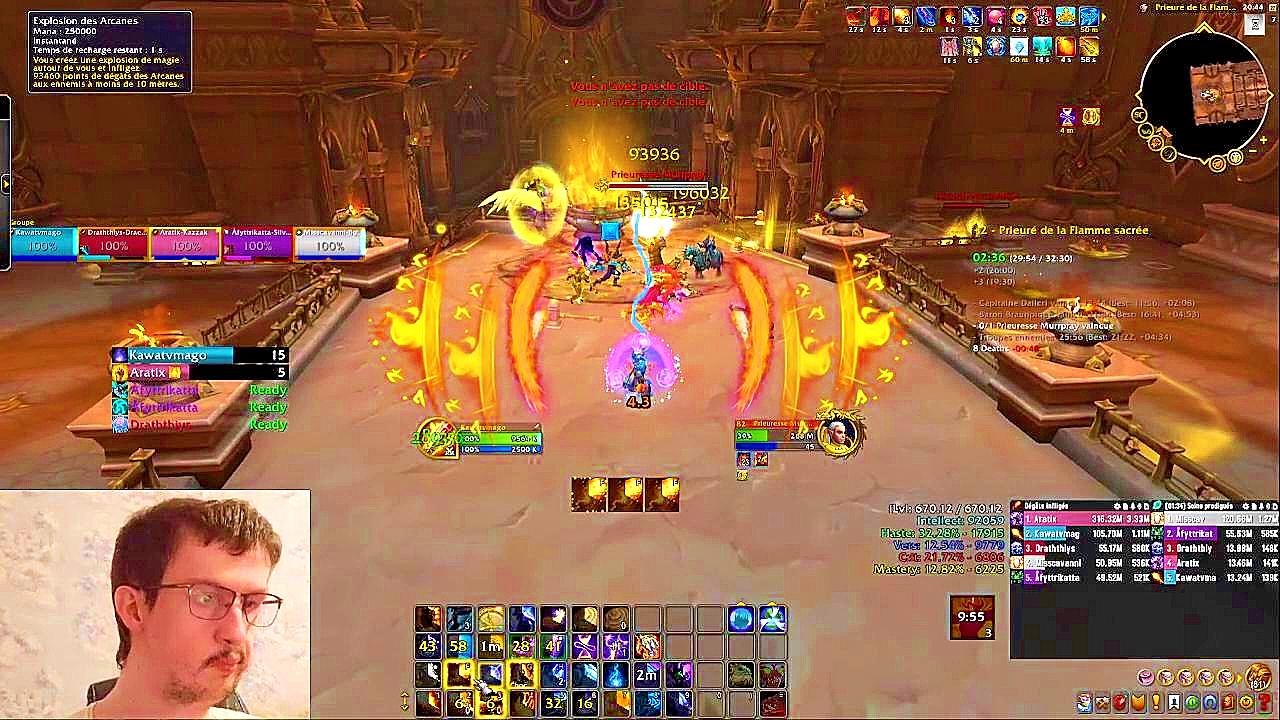 Sur cette image, je vous montre un mage feu entrain de canaliser sa combustion dans un donjon Mythique+ épique