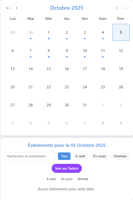Sur cette image, je vous montre le nouveau moyens d'avoir les informationS sur le calendier pour les lives et les vidéos.