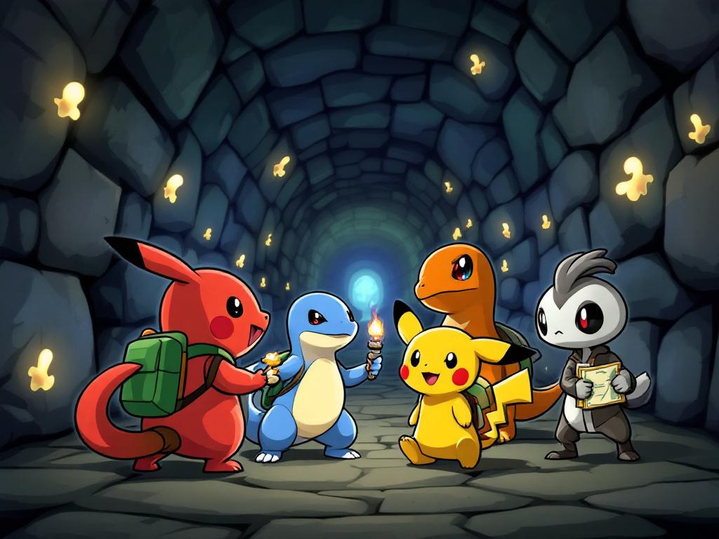 Des pokemon entrain de discuter de stratégie pour attiendre le sommet.